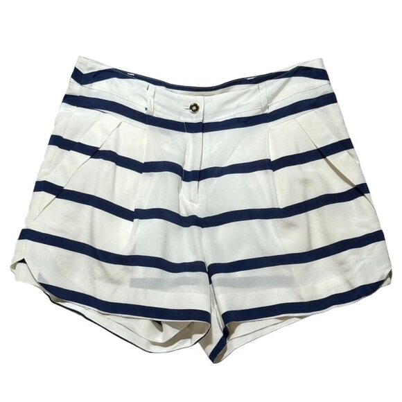 ANNIE GRIFFIN Women's Shorts Silk Blue White Striped Pockets Lined Size 6 - Picture 3 of 10